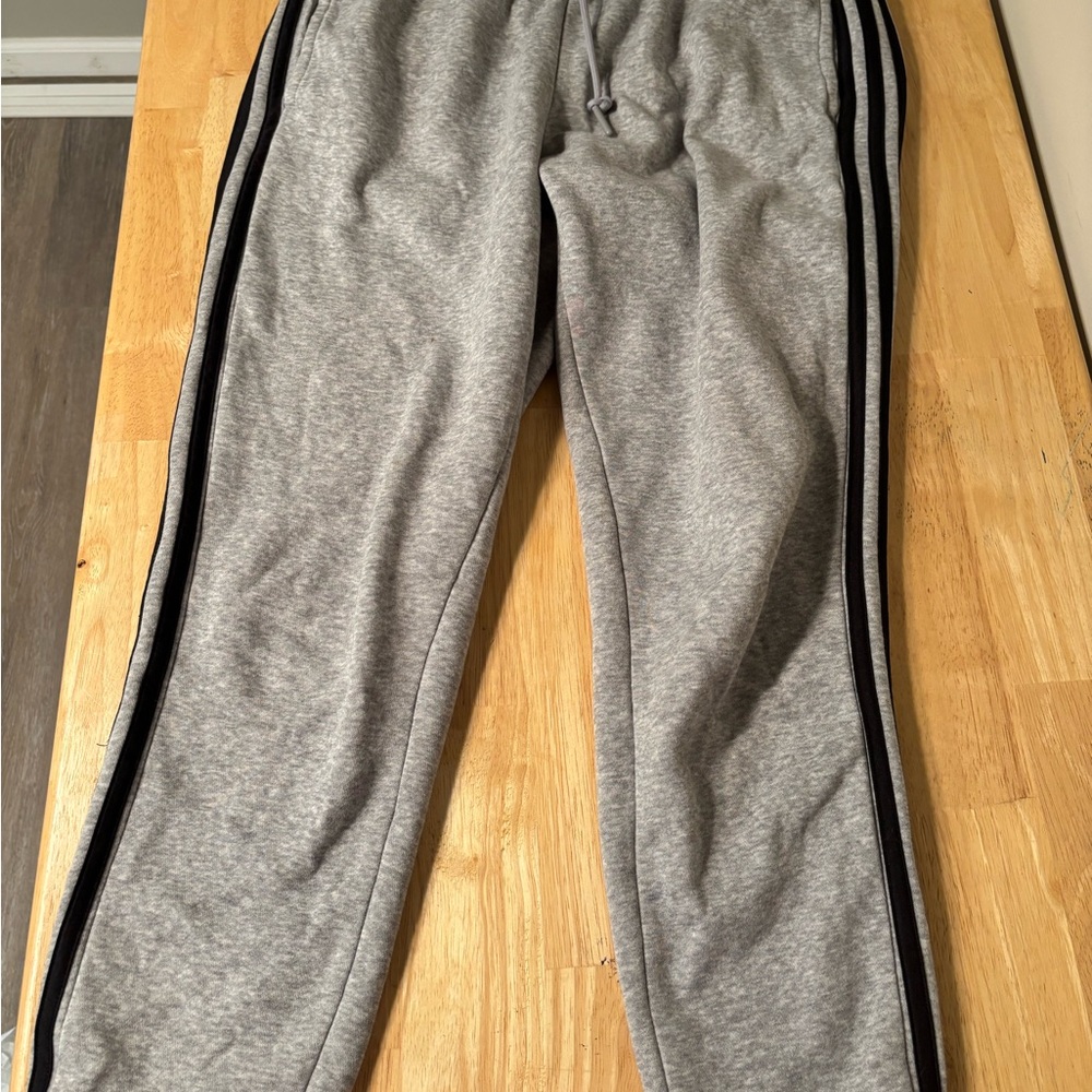 Adidas Heather Gray Joggers with Black stripes